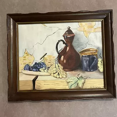 Vintage Pottery And Grape Framed Oil Painting Signed K. Bridges. 23 1/2 X 19 1/2 • $40