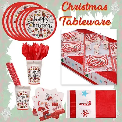 £9.95 • Buy 96pcs Christmas Tableware Gift Set Plates Napkins Table Covers Spoons Straws