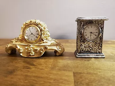 Two Ornate Miniature Clocks. Silver And Floral • $14.98