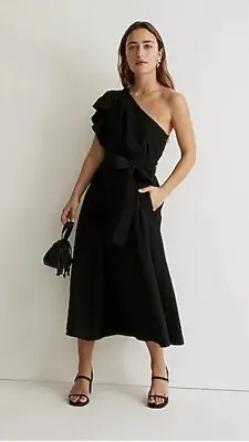 Madewell Ruffled One-Shoulder Midi Dress Black Size 0 NWT • $42