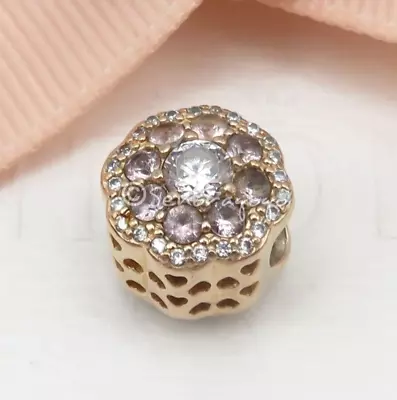 $79 • Buy PANDORA Pink Sparkle Rose 🌹 Gold Flower Openwork Hearts CZ Charm #787851NPM