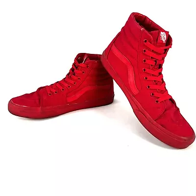 Vans SK8 Hi High Top All Red Canvas Sneakers Skateboarding Mens Size 12 • $39.99