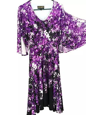 Marc Bouwer Purple Floral Dress White Print Size Small Flowy Fit & Flare Dressy • $32.87