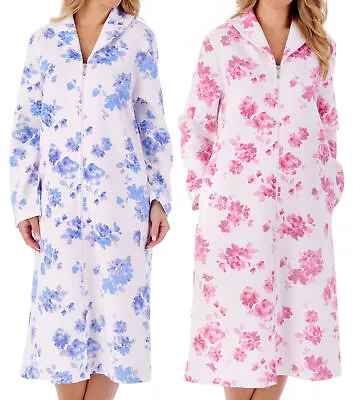 Slenderella Ladies Floral Dressing Gown Zip Front Mock Quilt Housecoat Bathrobe • £45.30