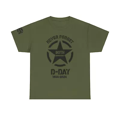 D-Day T Shirt Normandy Landings 80th Anniversary UK Flag Tee Top Olive Shirt Top • £11.99