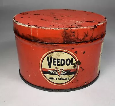 VTG  Veedol Oil & Grease CAN METAL PETROLIANA RED MADE IN USA • $79.99