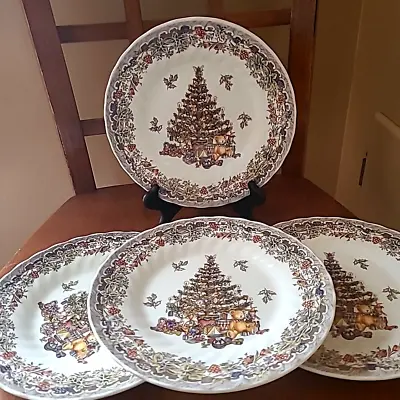 4 Queen's Seasons Greetings Myott Factory Archive Christmas Tree 8  Salad Plates • $18.96