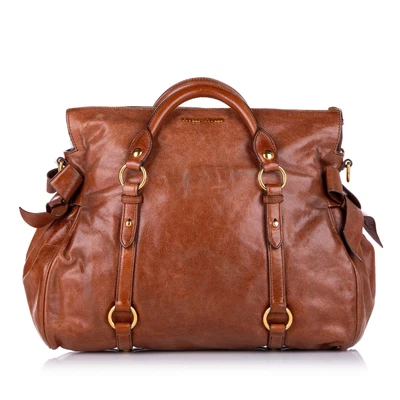 $425 • Buy Authenticated Miu Miu Vitello Lux Bow Satchel Brown Calf Leather Handbag