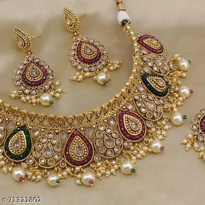 Indian Bollywood Red Green Gold Plated Choker Necklace Ethnic Jewelry Set A22 • $22.92