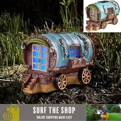 Solar Garden Ornament LED Light Up Colour Changing Caravan House Outdoor Decor • £23.99