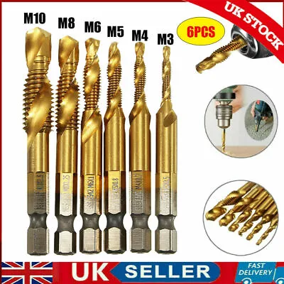 6pcs HSS Tap Drill Bit SetM3 M4 M5 M6 M8 M10 Hex Shank Screw Taps Tool Set NEW • £3.99