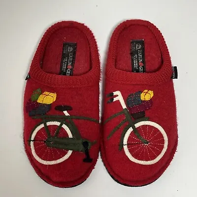 HAFLINGER Flair AR Radl Women’s Size 7 US 38 EU Bicycle Bike Red Wool Slippers • £30.87