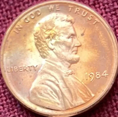 1984 P BU Lincoln Cent With Beautiful Rainbow Toning. Gorgeous Coin! • $1.99