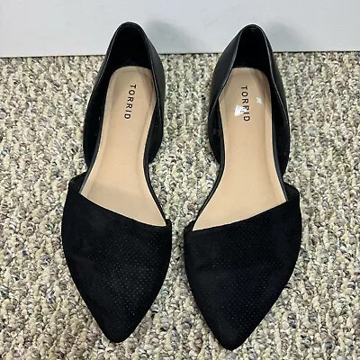 Torrid Womens Size 10W Black Textile Slip On Pointed Toe D'Orsay Flats • $27.97