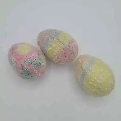3 Vintage Easter Faux Sugar Coated Tulip Decorared Easter Eggs  • $8.96