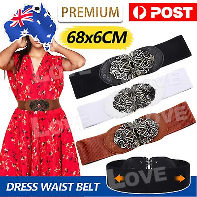 $6.45 • Buy Retro Totem Wide Waistband Elastic Stretch Dress Waist Belt Buckle Band Ladies