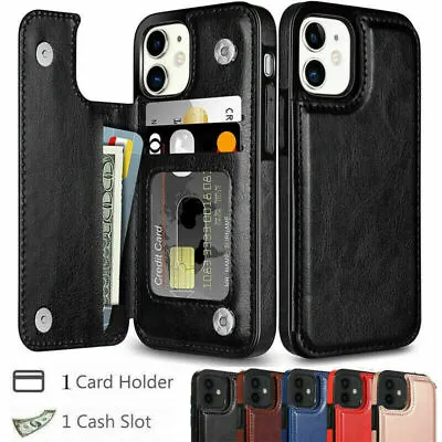 Card Holder Case For IPhone 15 14 13 12 SE XR 8 7 Leather Wallet Phone Cover • £7.98