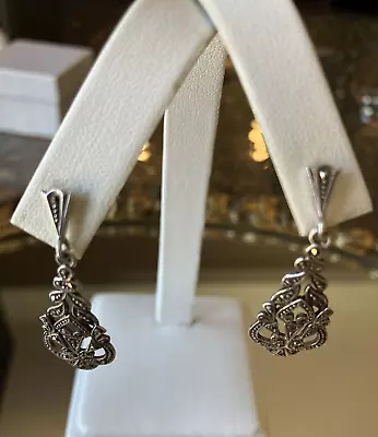 Vintage Chandelier 1 1/2  Art Deco Sterling Marcasite Elegant Earrings • $20