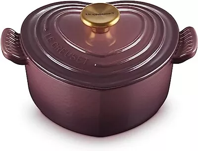 Le Creuset Cocotte D'amour 20cm 1.9L Fig Gold Knob Heart Cast Iron NEW • £399.71