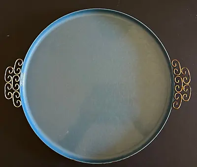 Vtg Moire Glaze Kyes Hand Made Serving Tray Turquoise Teal Enamel Mid Century • $29.95