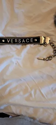 Versace Belt W/ Silver Chain Clasp VERSACE Rhinestone On Black Fur Adjustable Sz • $400