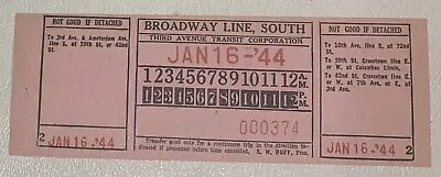 Vintage 1944 Broadway Line South Railroad Paper Train Ticket • $21.99