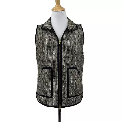 J Crew Down Vest Womens XS Extra Small Black Herringbone Full Zip Quilted Puffer • $29.94