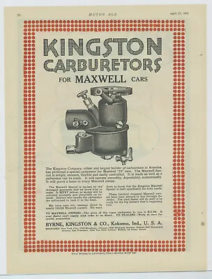 $14.87 • Buy 1919 Kingston Carburetors 4 Maxwell Cars Ad: Byrne, Kingston Co. Kokomo, Indiana