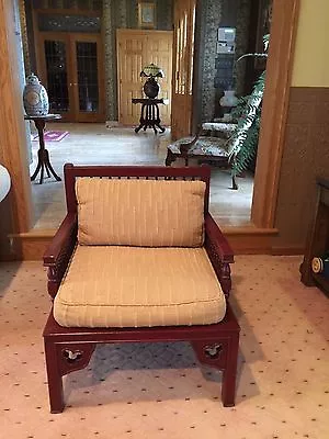 Vintage Designer Crimson Wooden ARMCHAIR Cushioned Seat Beacon Hill NYC Unique  • $398.98