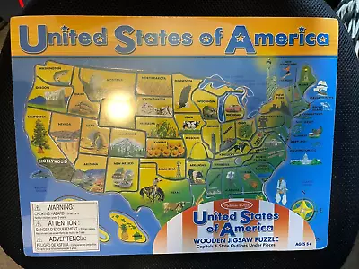 Melissa & Doug USA America Wooden Jigsaw Puzzle Map Sealed State Info Capitals • $7.50