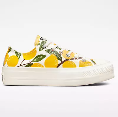 £54.99 • Buy Converse Low Top Canvas Trainers Lift Platform Lemons Egret Cream Yellow A03176C