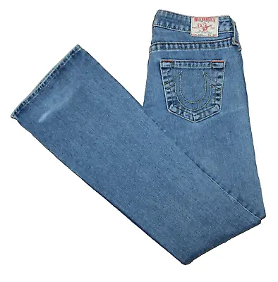 TRUE RELIGION Bobby Jeans Womens 27 Distressed Flared Stretch Low Rise Blue • $18.99