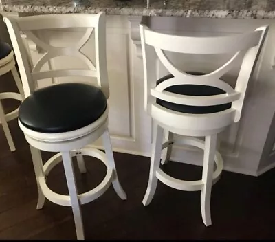 (Set Of 2) Counter Height Bar Stools Swivel Chairs White 24 H Upholstered Seats • $241.99