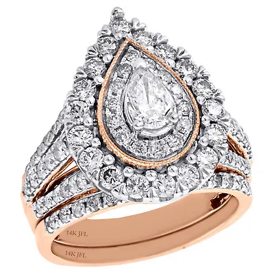 14K Rose Gold Marquise Solitaire Diamond Engagement + Wedding Bridal Set 2 CT. • $2795