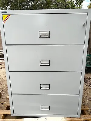 Fireproof 38  WIDE GRAY 4 Drawer Lateral File Cabinet W/KEY PHOENIX SAFE INT'L • $500