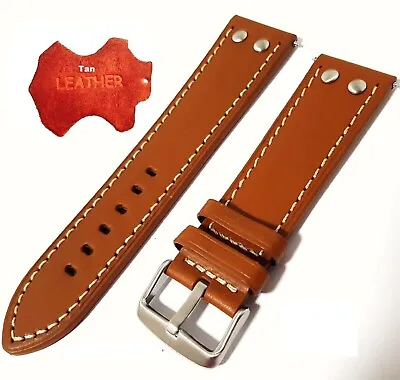 Rivet Thick Genuine TAN LEATHER WATCH STRAP Fits TW STEEL DIESEL POLICE HAMILTON • £12.95