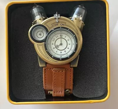 Thinkgeek Tesla Watch Steampunk Brass Tone Leather Band Setting Key (See Desc) • $45