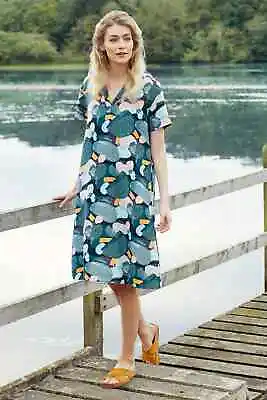 Seasalt Women's Dress - Teal Field Walk Linen Blend Dress - Regular - Floating S • £19.95