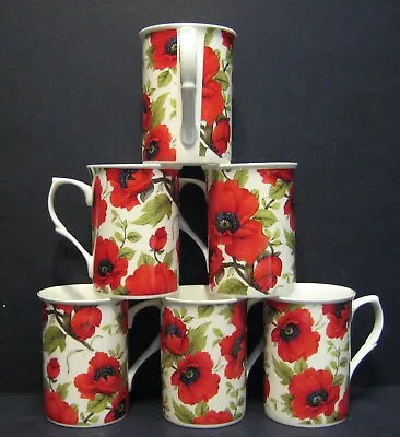 £9.30 • Buy Set Of 8/6/4/2/1 Mugs Poppy W/B Mugs Fine Bone China  Mugs Castle Shape UK 10oz