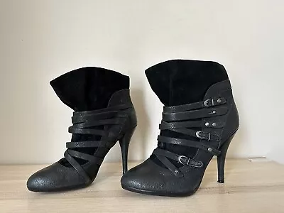 Miss Sixty Womens Sz 38.5/ US 8 Black Suede Leather Strappy Ankle Booties Boots • $64