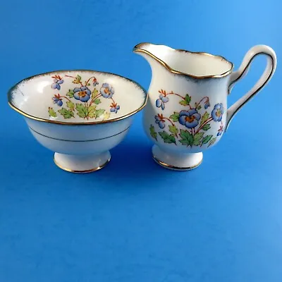 Royal Albert Hand Painted Blue Pansy Creamer And Sugar Set • $18.40