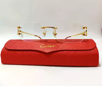 Cartier Glasses C Decor Rimless Gold Frame Unisex Clear Lens Eyewear • $134.99
