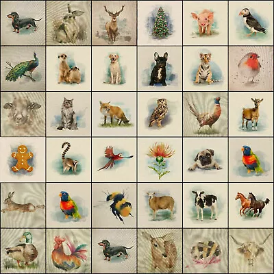 £5.75 • Buy Fabric Cushion Panels Linen-look Country Creatures And Animals For Home Decor