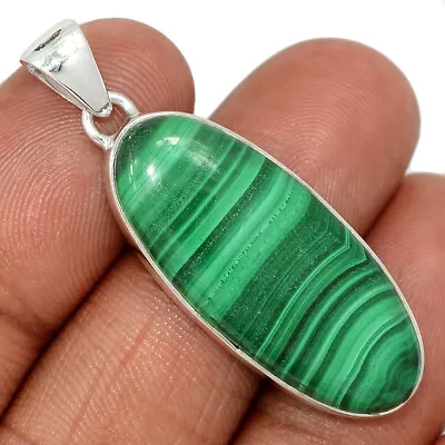 Natural Malachite - Congo 925 Sterling Silver Pendant Jewelry CP43929 • £10.43