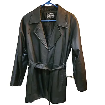 Leather Jacket Black Leather Removable Lining Snap Belt Med • $39.95