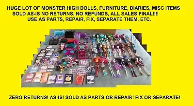 HUGE LOT Monster High Dolls Furniture Diaries Misc SOLD AS-IS NO RETURNS/REFUNDS • $1295