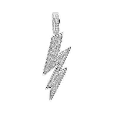 Sterling Silver LIGHTING BOLT Pendant W/ Micro Pave CZ Stones • $18.99