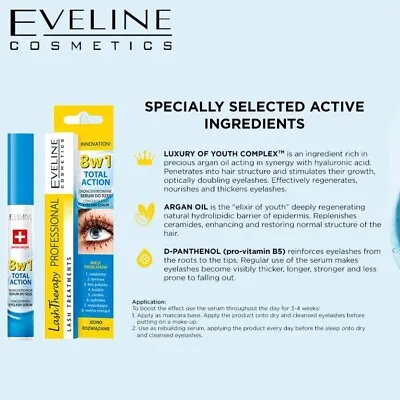 £4.59 • Buy Eveline Eyelash Conditioner 8in1 Total Action Concentrated Eyelash Serum