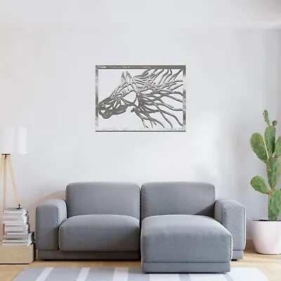 Metal Horse Head Line Art In Frame - Dynamic Equine Decor For Home Or Office • £174.95