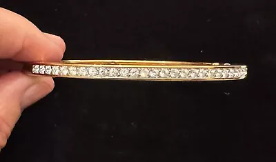 Vintage Gold Swarkowski Signed Crystal Hinged Bangle Bracelet • $6.99